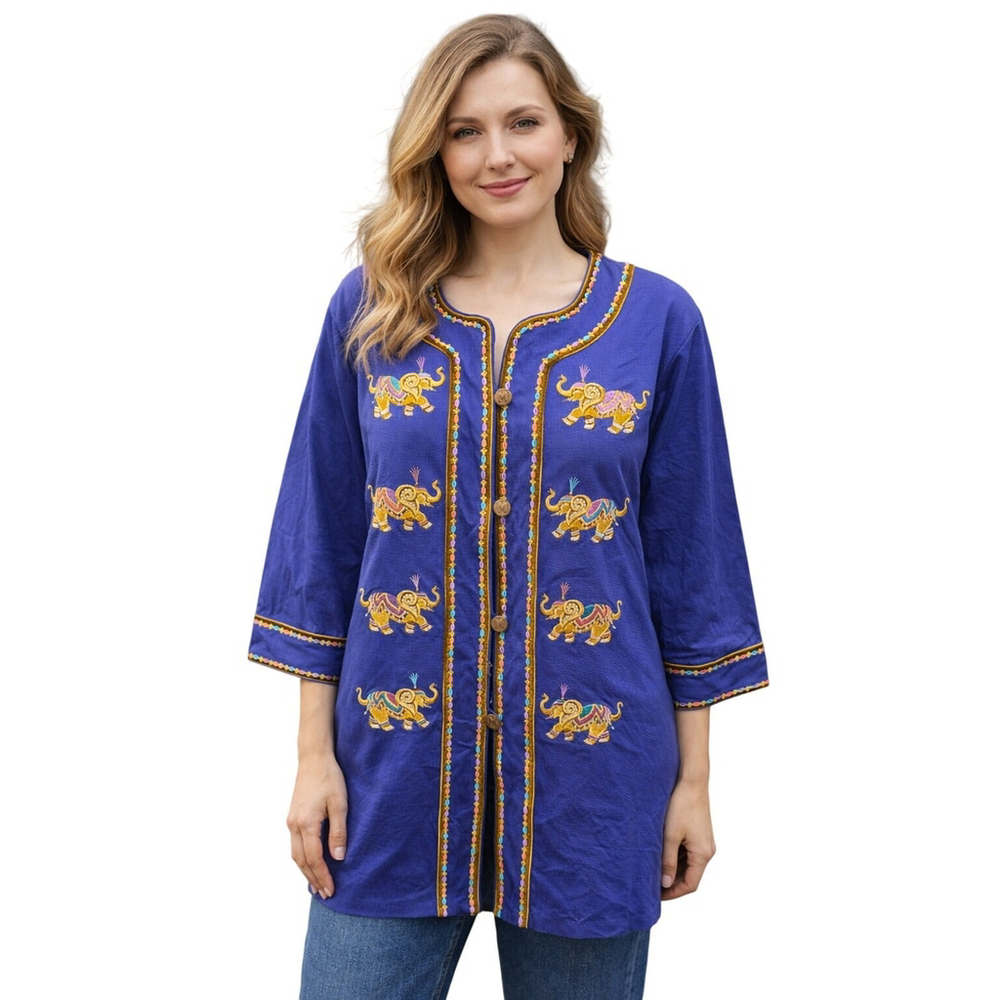 Bob mackie wearable art Indian inspired elephant purple blazer tunic XL canvas